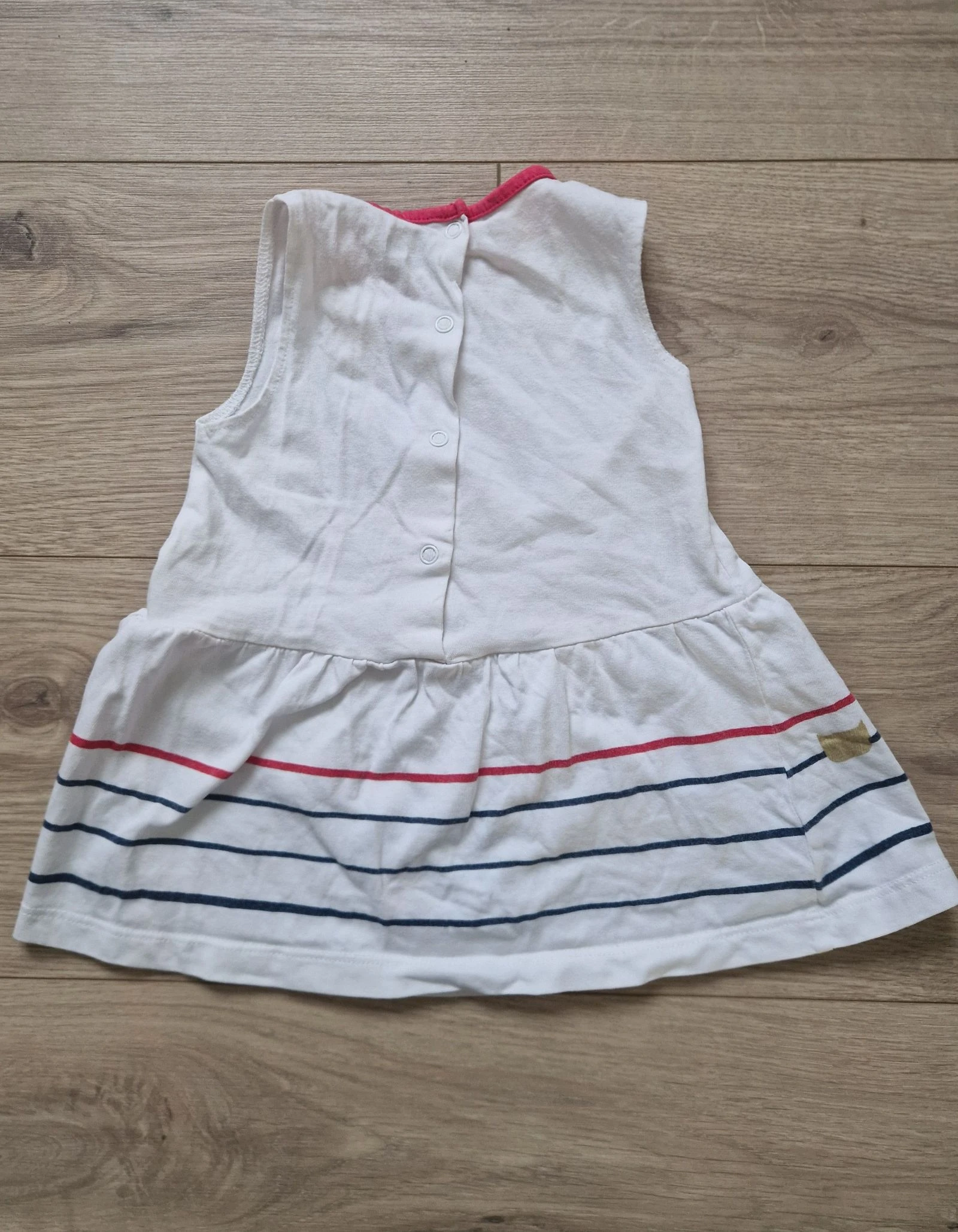 🐱 Vestido Sucre d’orge – branco-marinho e fúcsia com estampa de gato – bebê menina – 9 meses – bom estado – photo 5